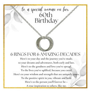 60th Birthday Necklace for Women S925 Sterling Silver, 6 Rings for 6 Decades